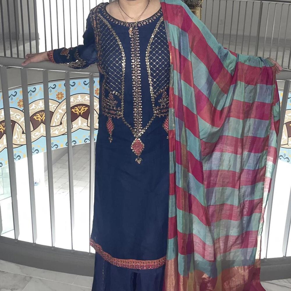 New Navy blue and multi-colored cotton gharara suit